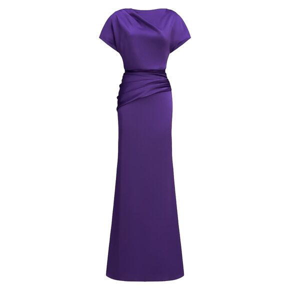 New $645 Halston Lissandra Draped Satin Trumpet Gown in Purple Size 4 - Picture 1 of 6